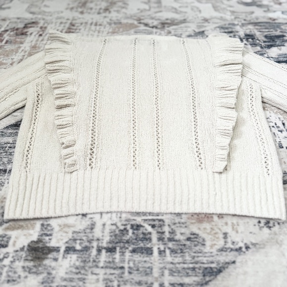 Express Ruffle Shoulder Cable Knit Sweater - Picture 4 of 7